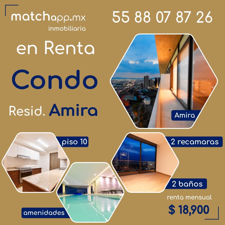 renta condo de lujo en piso 10 2 habitaciones, 2 baños,  Querétaro México, en Renta por Carlos Esparza Ramón broker inmobiliario de matchapp.mx