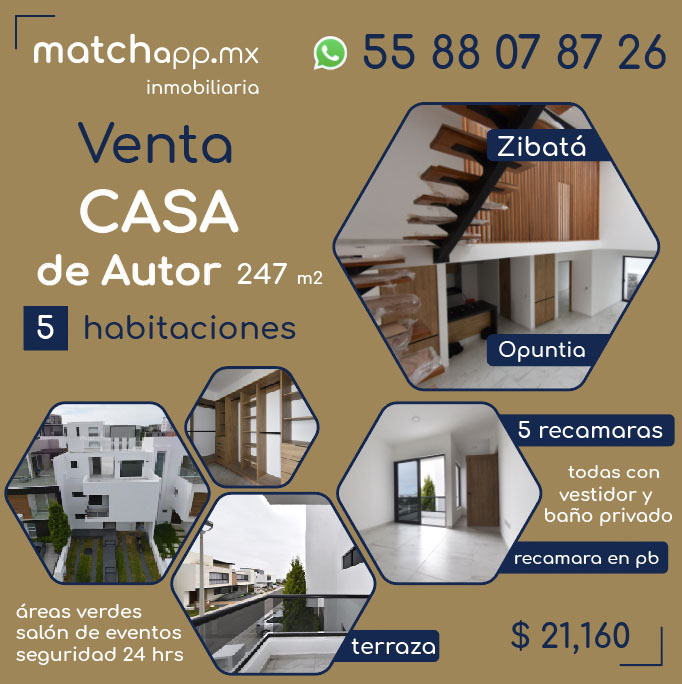 Zibata casa nueva de autor en venta de 5 recamaras con roof en  Querétaro México, en venta por Carlos Esparza Ramón broker inmobiliario de matchapp.mx